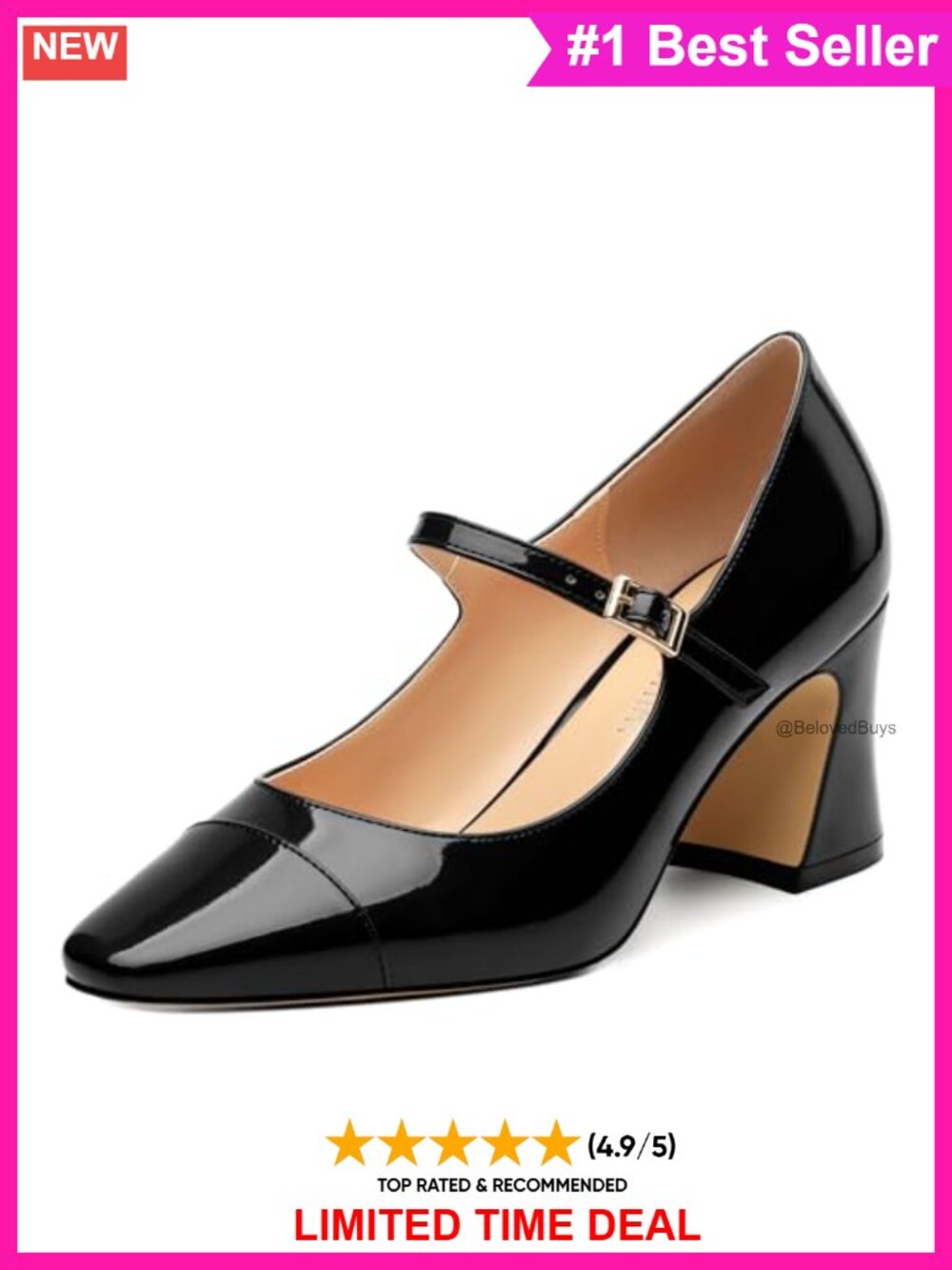 Square Toe Mary Jane Chunky Block Heel Pumps Patent Leather Business Casual